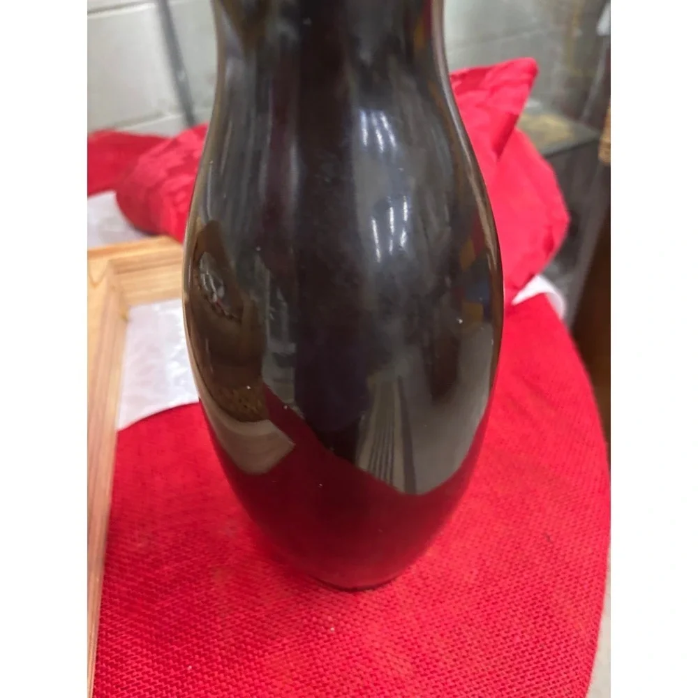 Golden Iris Japan Black Ceramic Bud Vase Gold Silver Floral Iris Vintage 8 Inch